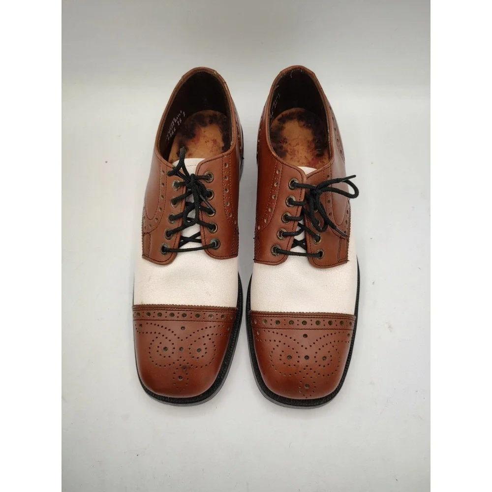 Vintage Brown & WHITE‎ CAP TOE Two Tone  OXFORD Rockabilly Shoe sz 8 Men